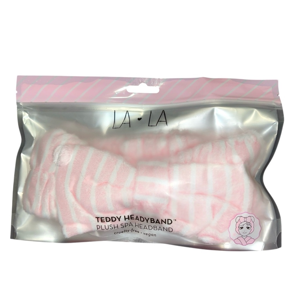 LA LA PINK STRIPED PLUSH TEDDY SPA HEADBAND